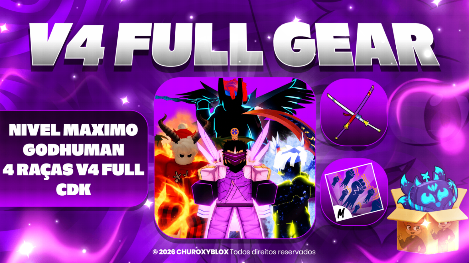 4 RAÇAS V4 FULL GEAR ALEATORIO + CDK + NIVEL MAXIMO + GODHUMAN