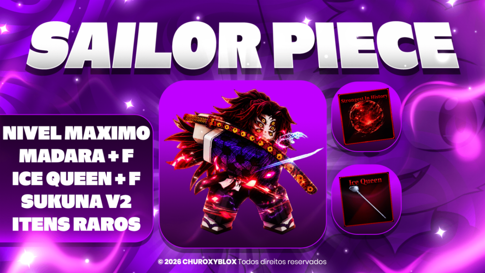 NIVEL MAXIMO + SUKUNA V2 + MADARA F + ICE QUEEN F + MUITOS ITENS