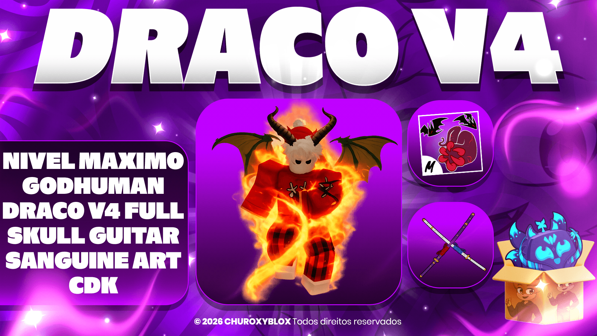 V4 FULL GEAR DRACO + NÍVEL MÁXIMO + SANGUINE ART + SKULL GUITAR + GODHUMAN + CDK