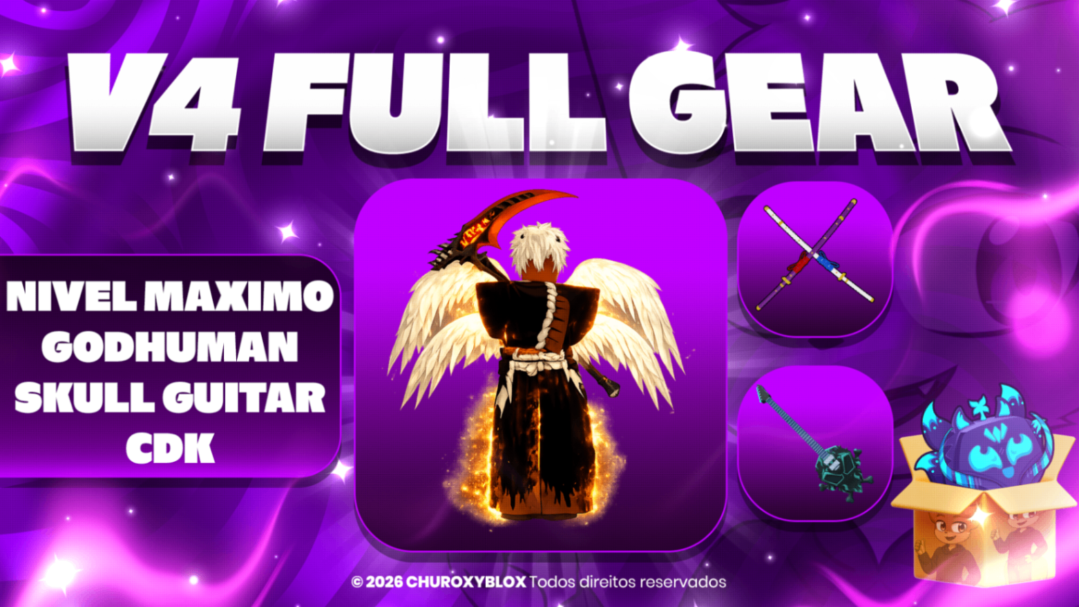V4 FULL GEAR SKY + NÍVEL MÁXIMO + CDK + SKULL GUITAR + GODHUMAN