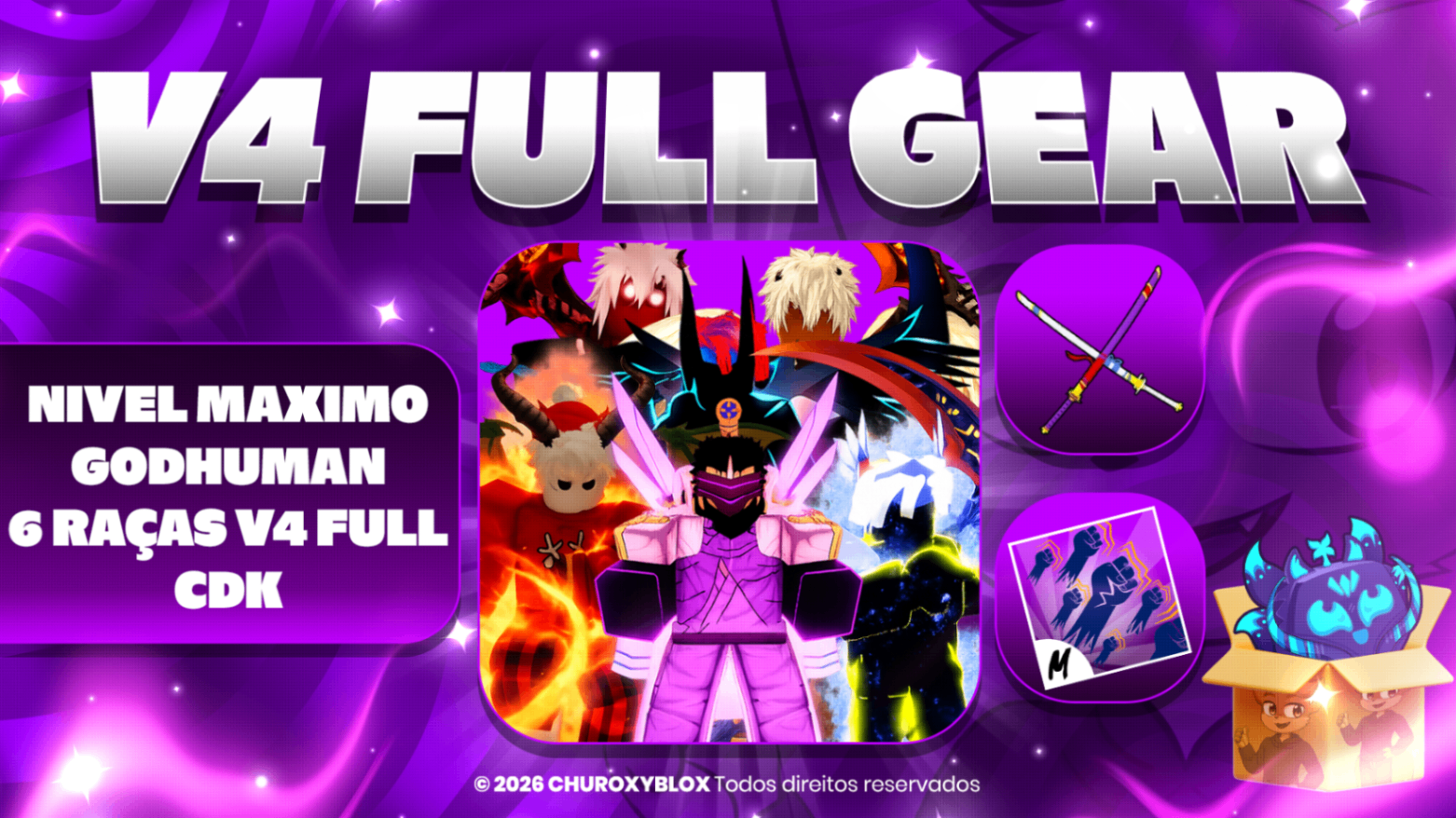 6 RAÇAS V4 FULL GEAR ALEATORIO + CDK + NIVEL MAXIMO + GODHUMAN