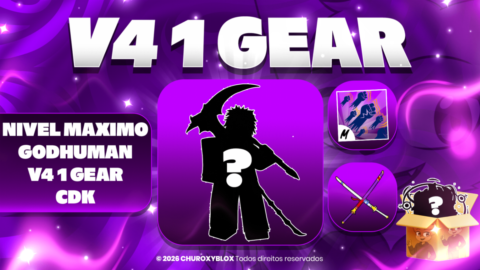 V4 1 GEAR RAÇA ALEATORIA + NÍVEL MÁXIMO + CDK + GODHUMAN