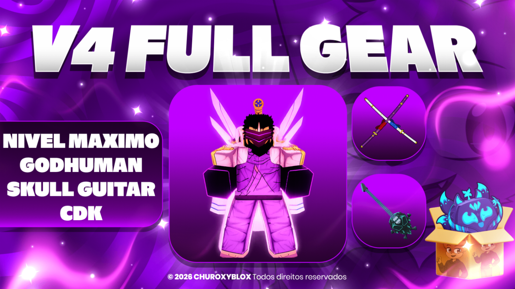 V4 FULL GEAR CYBORG + NIVEL MAXIMO + CDK + SKULL GUITAR + GODHUMAN