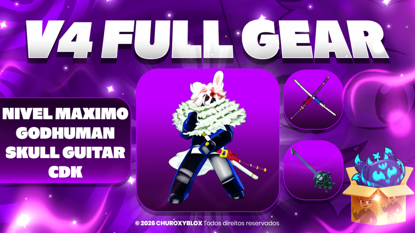 V4 FULL GEAR MINK + NÍVEL MÁXIMO + CDK + SKULL GUITAR + GODHUMAN